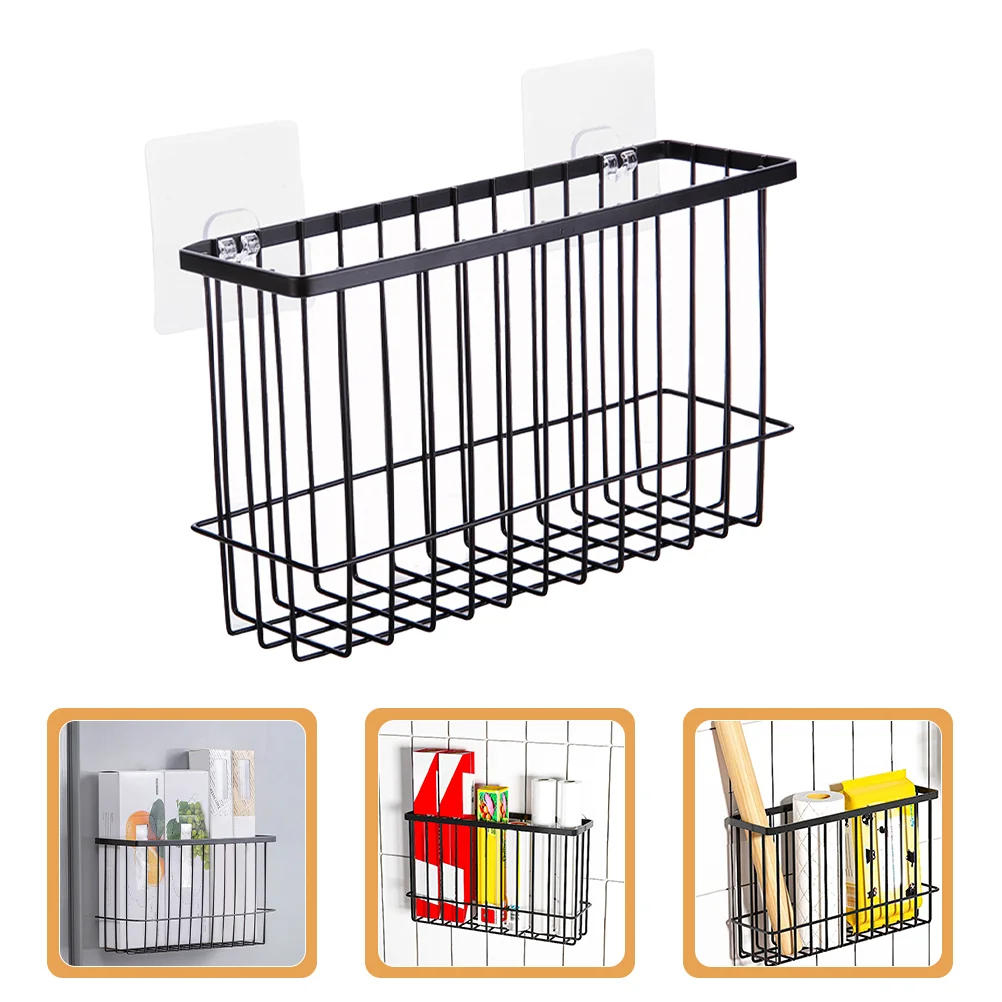 

Storage Shelves Iron Nail-free Kitchen and Bathroom Rack Hanging Basket Black