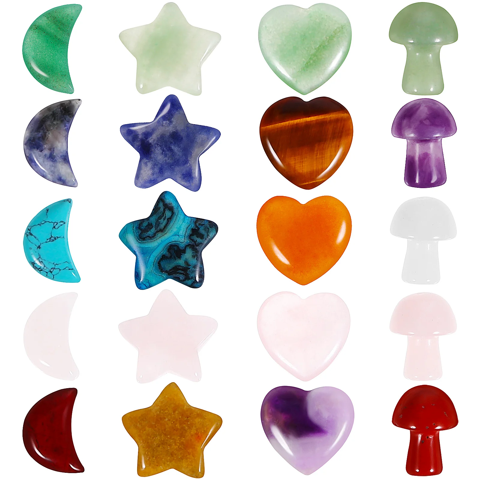 

20 Pcs Crystal Pendant Crystals for Jewelry Making Sculpture Decor Mushroom and Stones Natural Decorative Star Moon