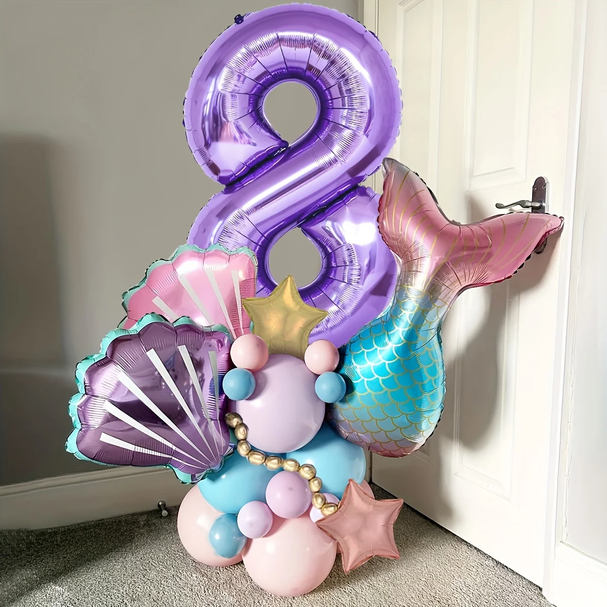 1set Meerjungfrau Shell Ballon Lila Anzahl Folie Ballon Lila Rosa Blau Latex Ballon Mädchen Prinzessin Geburtstag Party Dekoration – Detail 8
