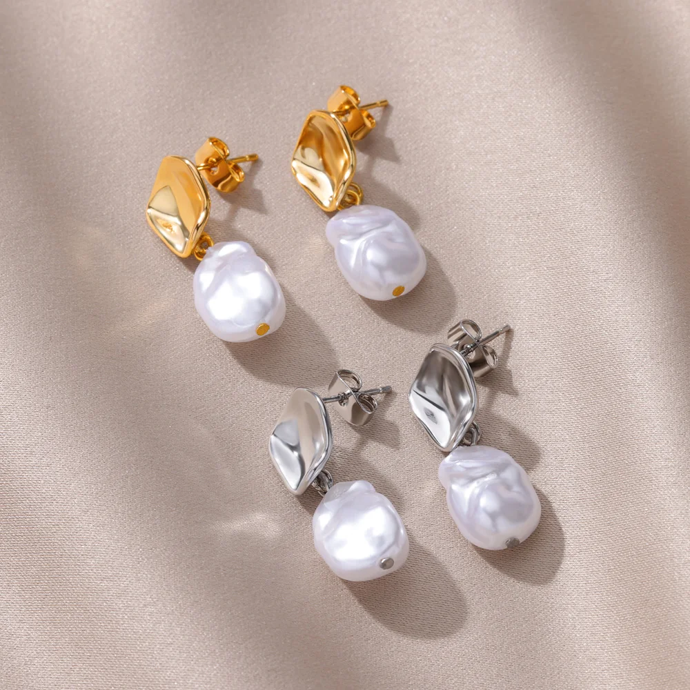 Baroque Pearl Earrings Gold Color For Women