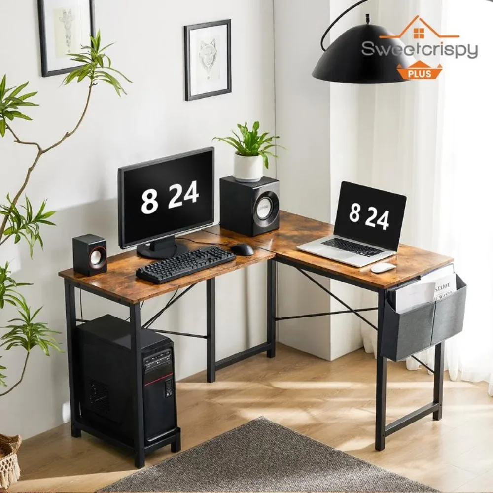 

50 Inches L Shaped Desk - Computer Desk Corner Desks Gaming Desk PC Table CPU Stand Side Bag for Home Office Dorm Sturdy Writing