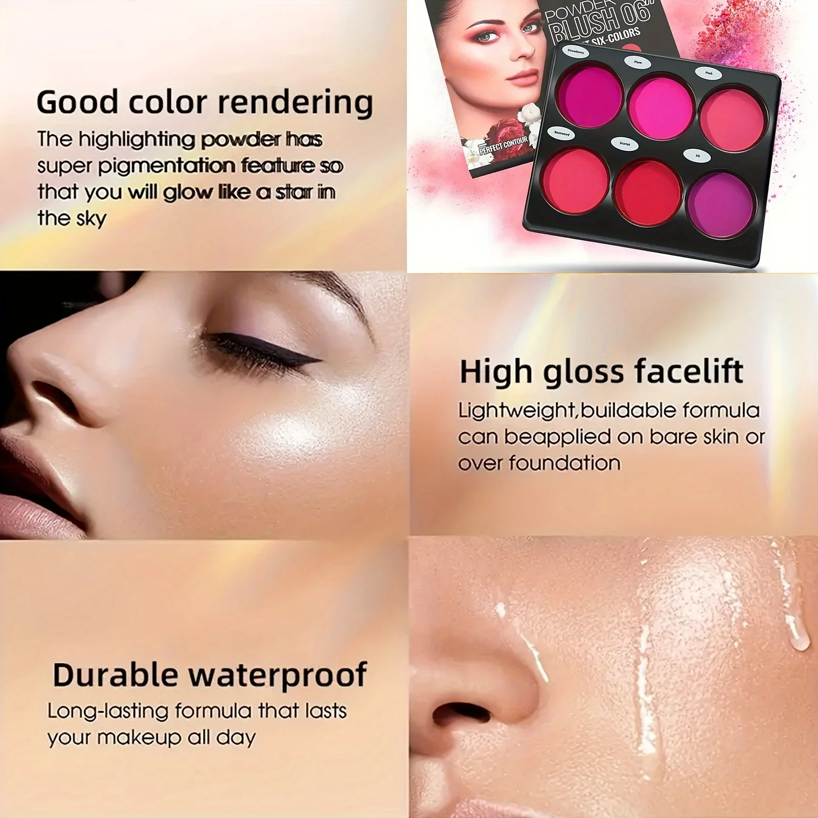 6-color blush palette natural-toned eye shadow palette matte blush palette Light breathable suitable for cheek and e 4