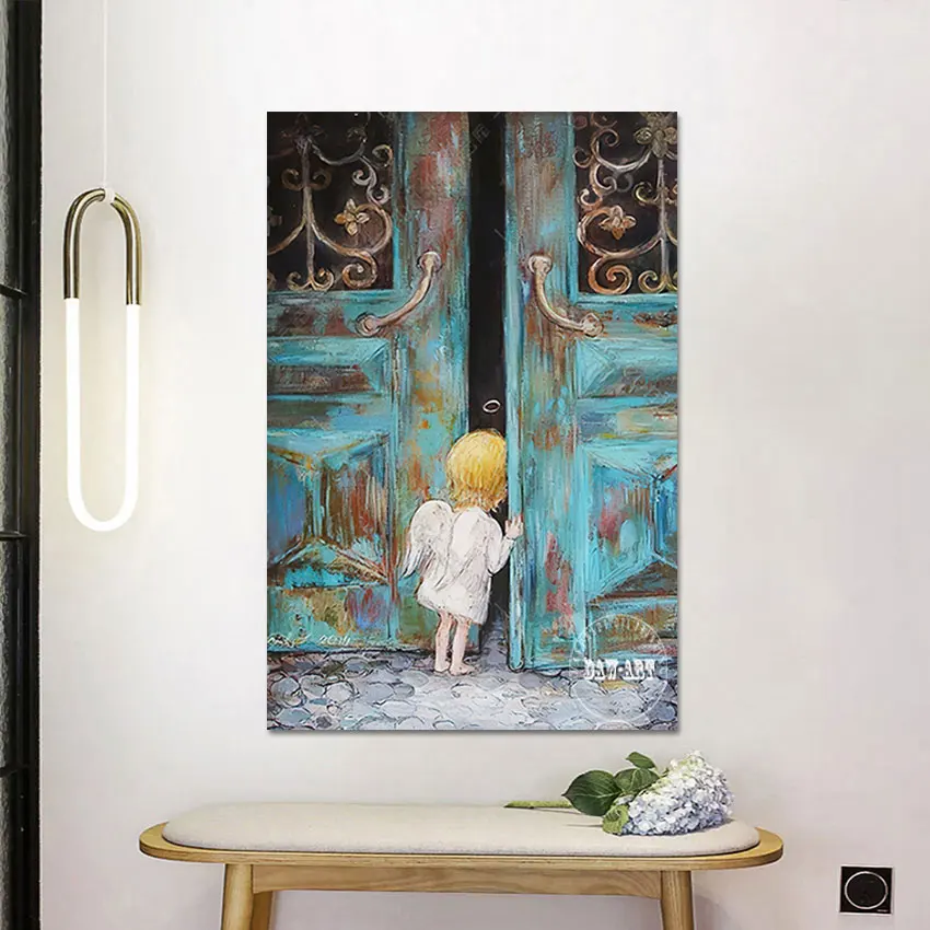 

Cute Cherub Hand Painting Artwork Unframed Abstract Canvas Decorative Items For Cafe New Design Art Figure Cartoon Pictures Wall