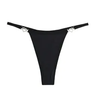 Culotte string sexy unie pour femme, extensible et confortable, taille basse, avec strass en forme de cœur, lingerie sexy pour femme 1