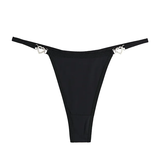 Culotte string sexy unie pour femme, extensible et confortable, taille basse, avec strass en forme de cœur, lingerie sexy pour femme 1