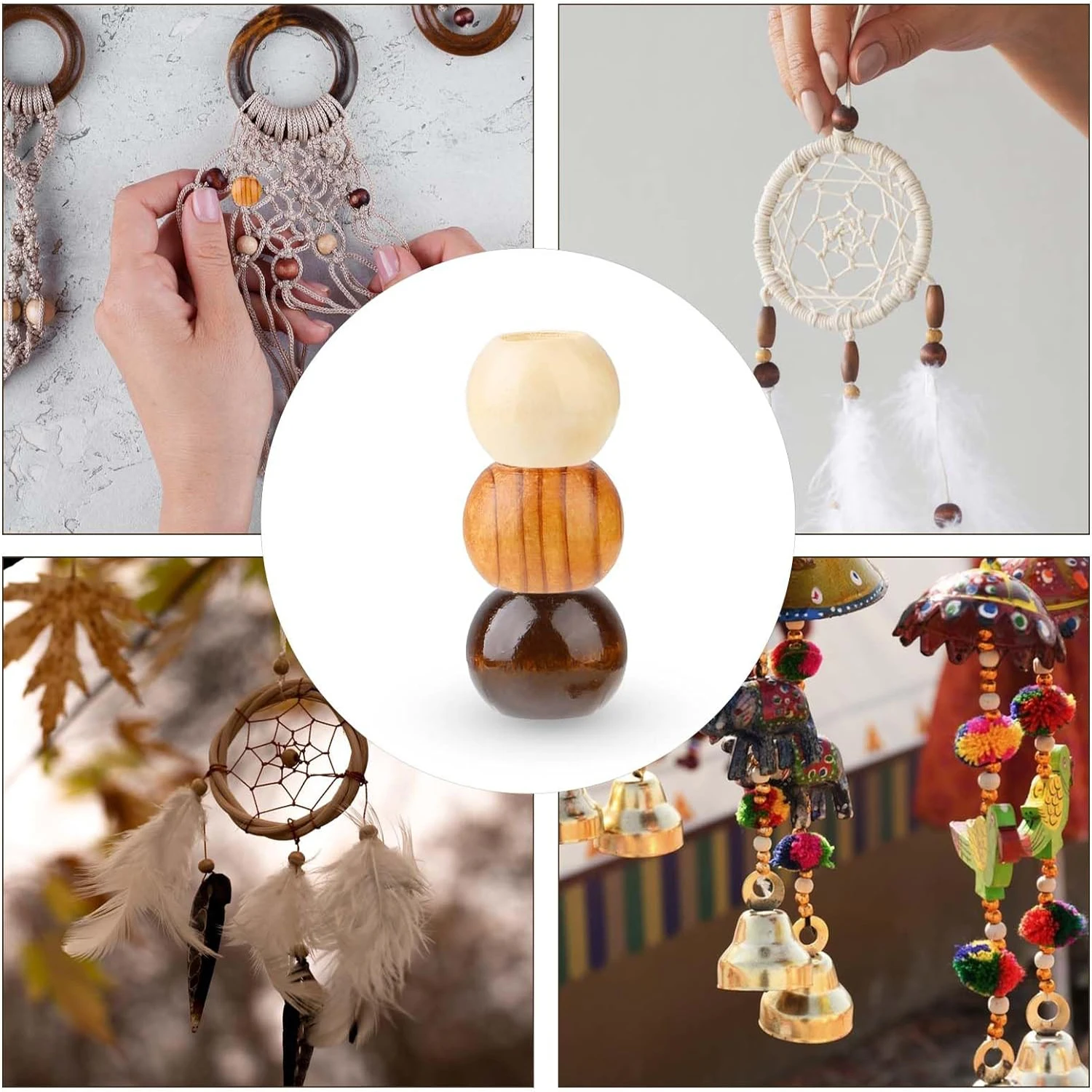 Natural Wooden Macrame Spacer Beads 3