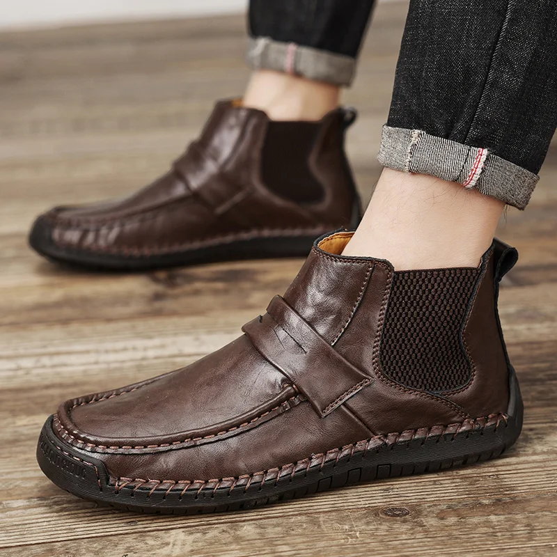 

WEH Men's Boots Spring and Autumn Men's Shoes Outdoor Ankle Mens Boots Fashionable Slip-on Walking Shoes Botas Large Size 38-48