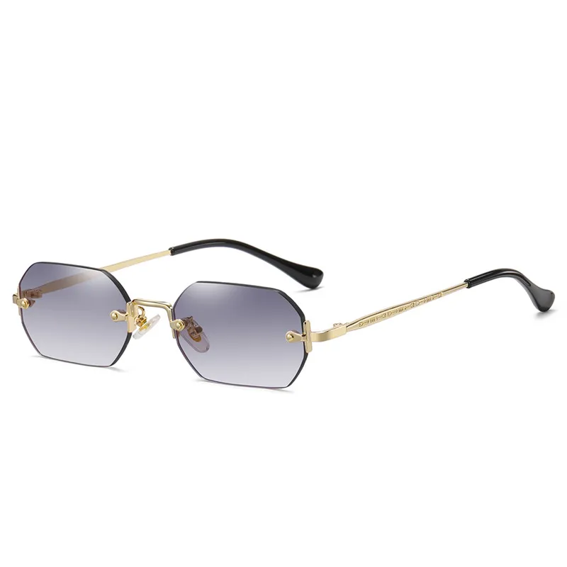 Rimless Rectangle Sunglasses Small Men Glasses Women Metal Gold Polygon Blue Shades 2022 UV400 Frameless_voghion.com