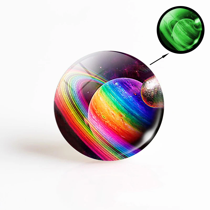 Radiant Solar System Glow Glass Cabochon - Luminous DIY Jewelry Accent