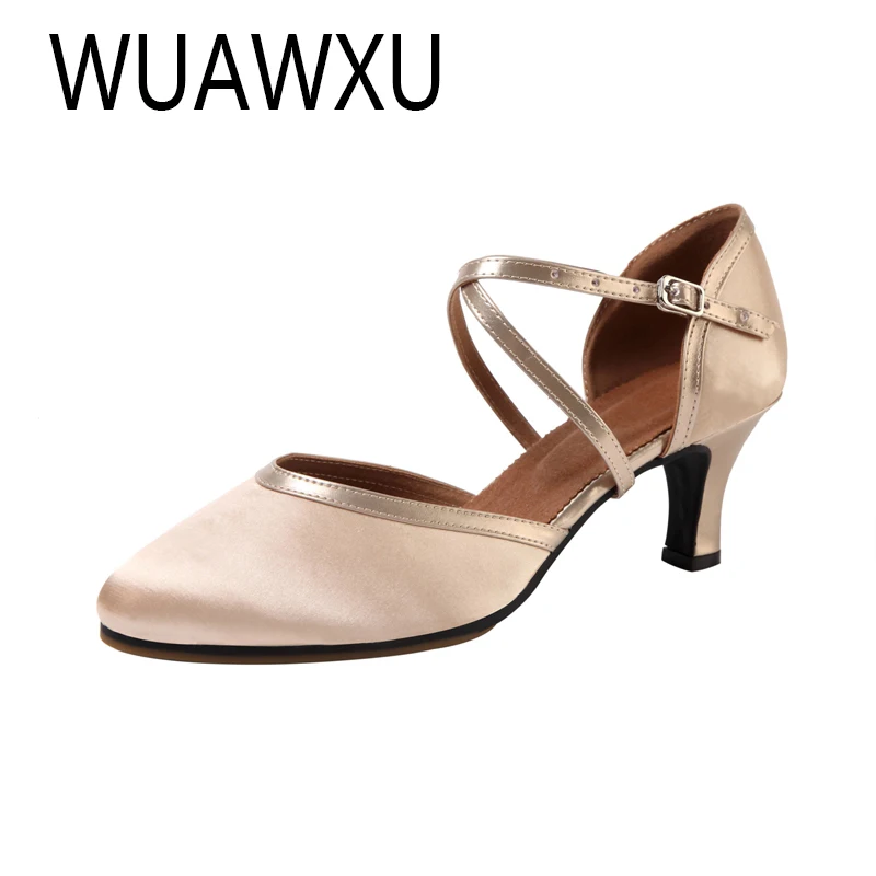 WUAWXU Women's Adult Modern Dance Shoes Latin Dance Shoes Women's Party Dance Shoes Satin Women's Salsa Dance Shoes Heel 6CM