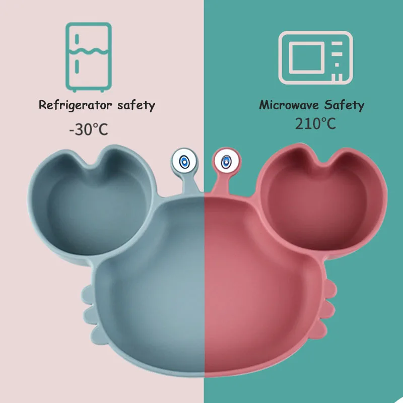 3Pcs Baby Feeding Plate Dishes Silicone Sucker Bowl Plate For Kids Children's Cartoon Tableware Sets Boys Girls Crab Plate 3
