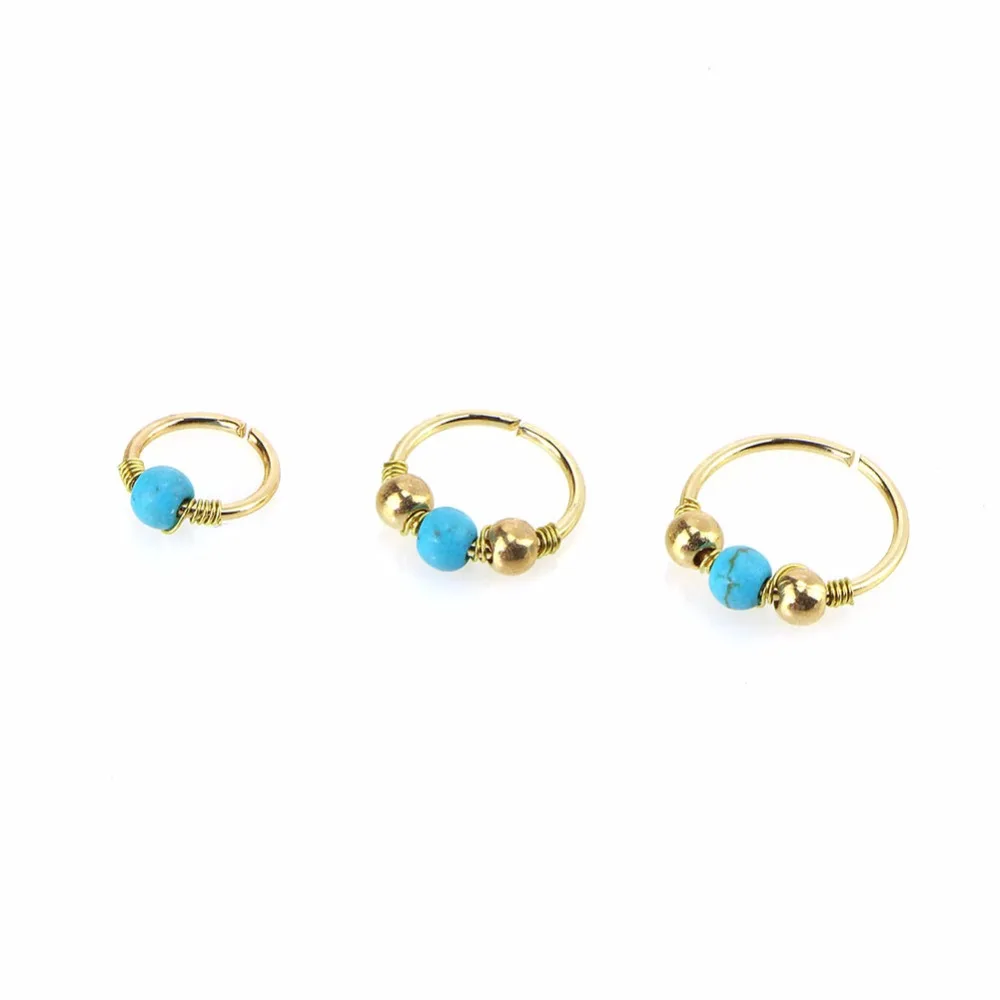 Fashion Hoops Helix Beads Nose Piercing Ear Cartilage Surgical Steel Turquoises Septum Clickers Nose Ring Lip Tragus Piercing