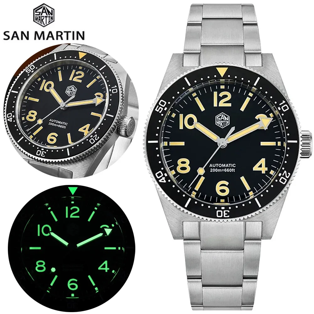 San Martin SN0139 62mas Dive Watch 120 Clicks NH38 Automatic Movement Sapphire Crystal C3 Luminous Waterproof 39mm Retro Watches