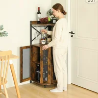 Corner Bar Cabinet with Glass Holder,Industrial Wine Cabinet with Mesh Door,4-Tier Wine Cabinet with Open Shelf for Wine Storage 3
