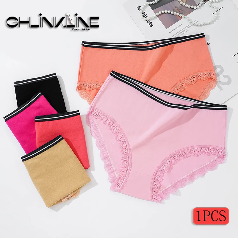 

Lingerie For Women Plus Size Briefs Women's Cotton Underwear Sexy Lace Trimmed Panties Solid Color Mid Rise Intimates