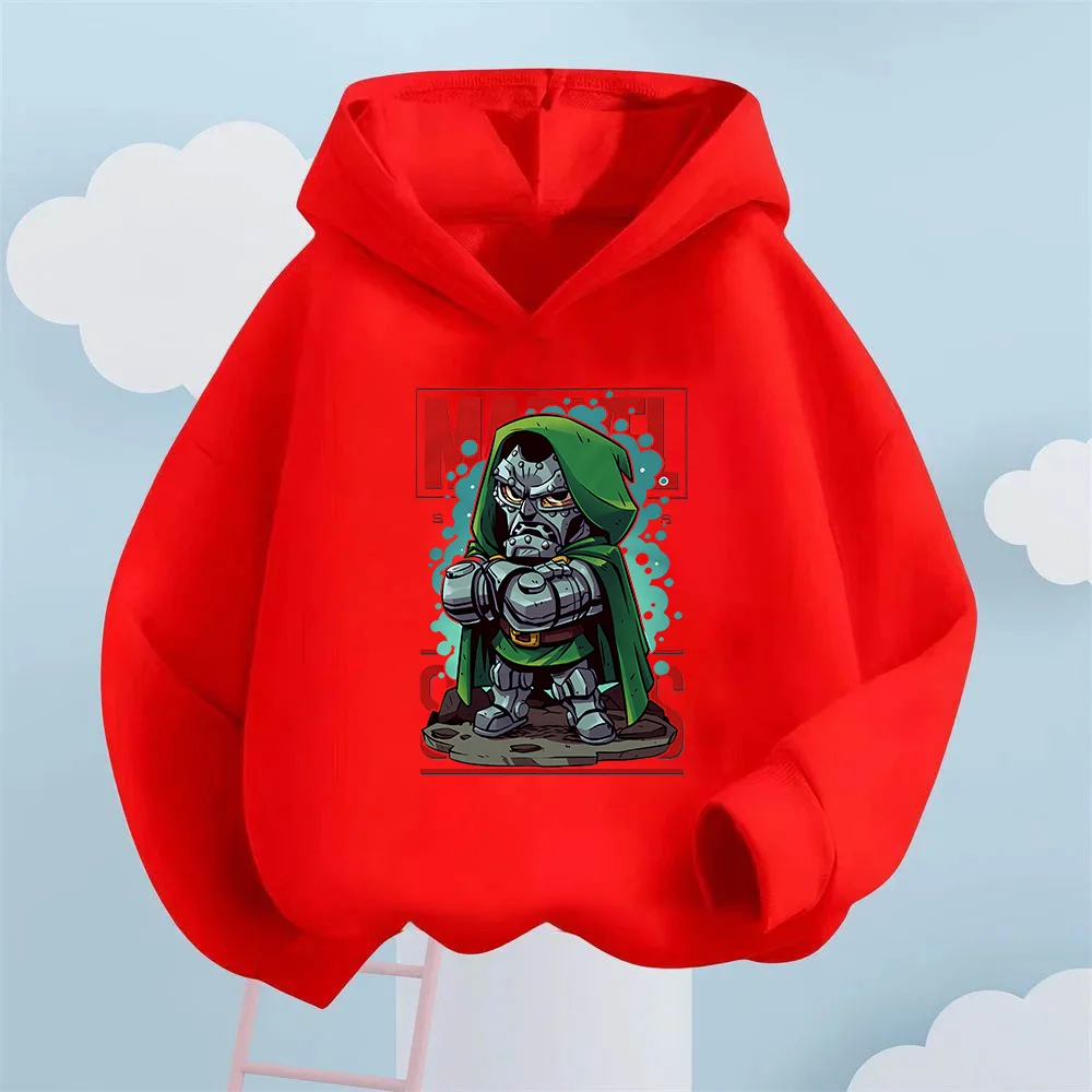 Marvel Doctor Doom 프린트 긴팔 스웨터 편안하고 편안한 가을/겨울 아동용 캐주얼 후드 스웨트셔츠