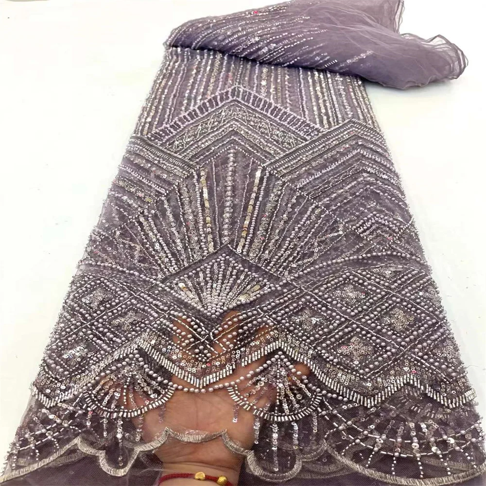 

Beaded African Tulle Lace Fabric 2024 High Quality French Sequins Embroidery Lace Fabric Nigerian For Bridal Party Dress xc-0375