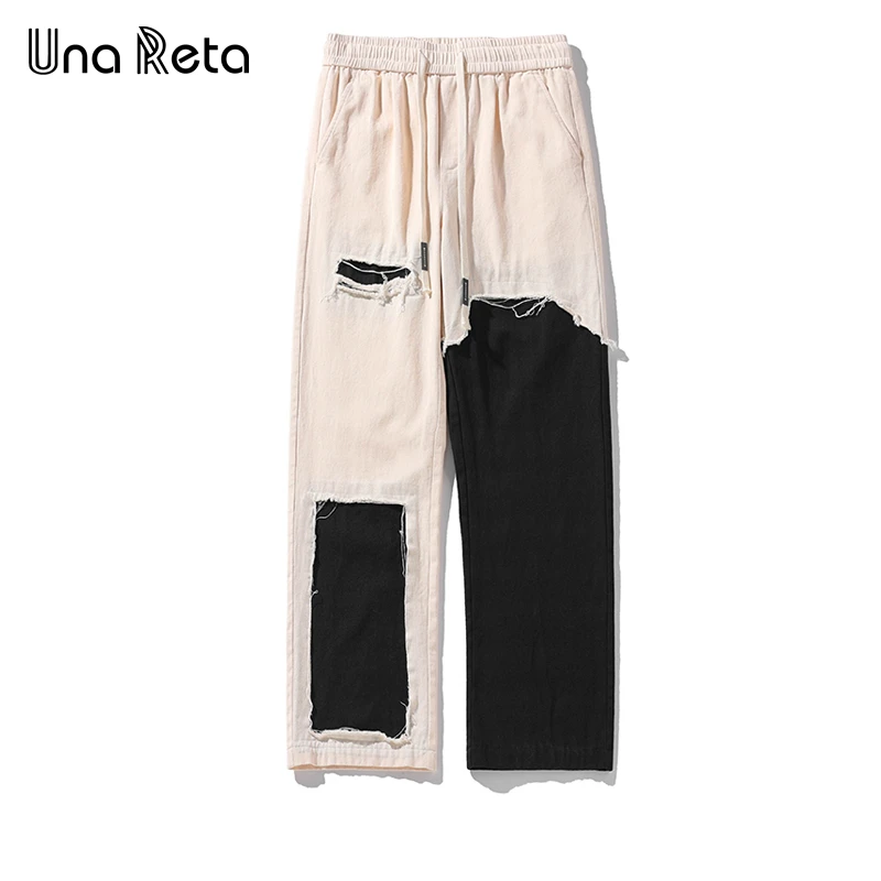 

Una Reta 2024 New Man Pants Harajuku Hip Hop Stitching Pants Men Sweatpants Fashion Elastic Waistline Sweatpants Couple Trousers