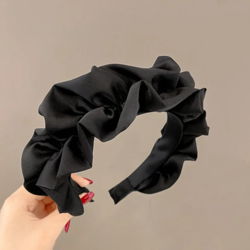 Einfarbiges Breitkrempiges Plissiertes Stirnband für Frauen Elegantes Gesichtswasch-Haarband Modisches Mädchen-Haaraccessoire Haargummi – Detail 7