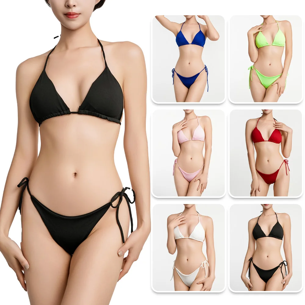 Sexy Women Padded Thong Bikini Set Tie Up Halter Triangle Swimsuit Bandage Bathingsuit Beach Wear 2Pcs bikini set bikini swimsuit women swimwear