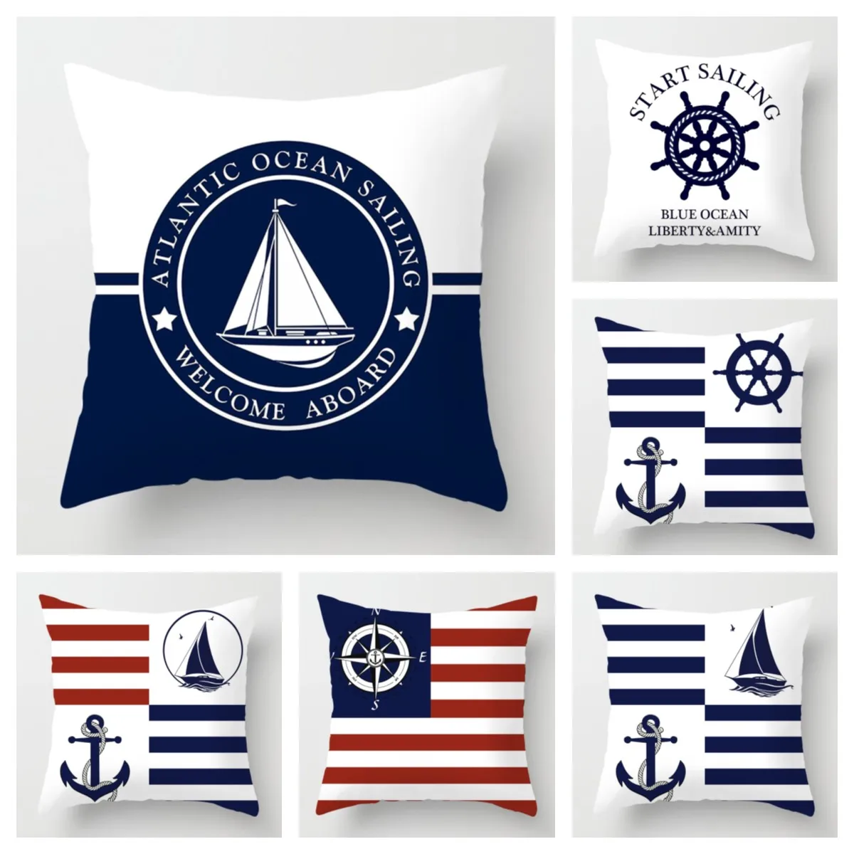 

Nordic Dark Blue Nautical Collection Pillowcase Home Decor Sofa Decoration Cushion Cover