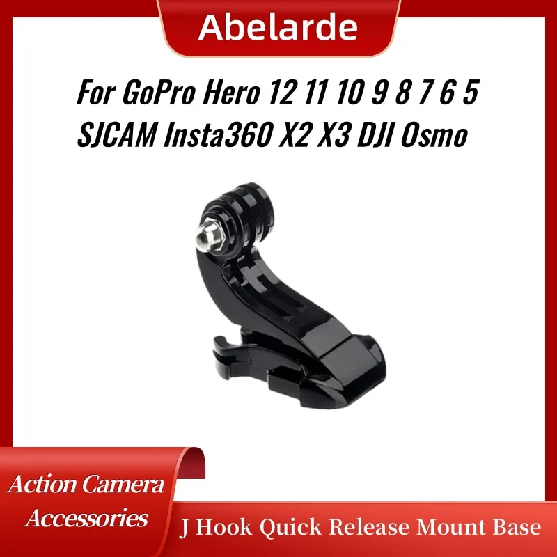 Gros plan sur le support de fixation en forme de J pour caméra GoPro Hero DJI OSMO Action Insta360, montrant les détails de fabrication.