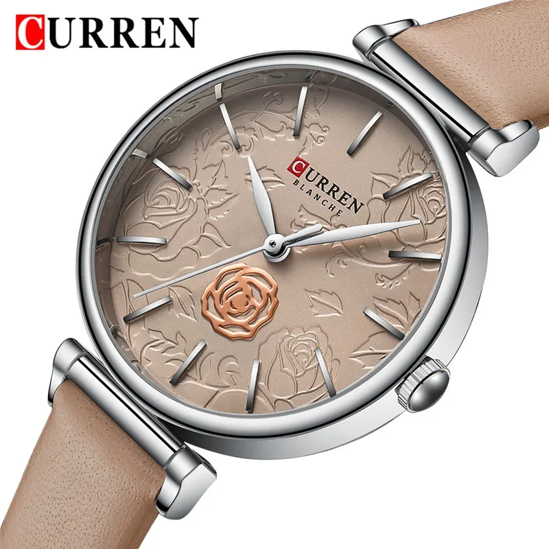CURREN Women Watch Top Brand Luxury Female Waterproof Clock Genuine Leather Bracelet Fashion Flower Ladies Wristwatch Gift 9078 3
