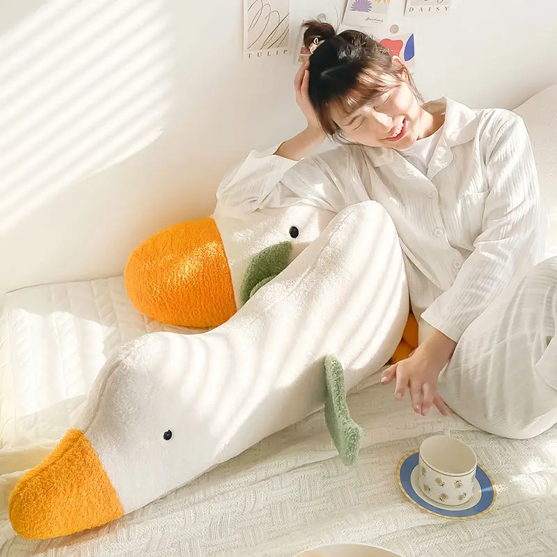 Cute White Goose Bedhead Plush Cushion Girls Sleeping Throwing Pillow