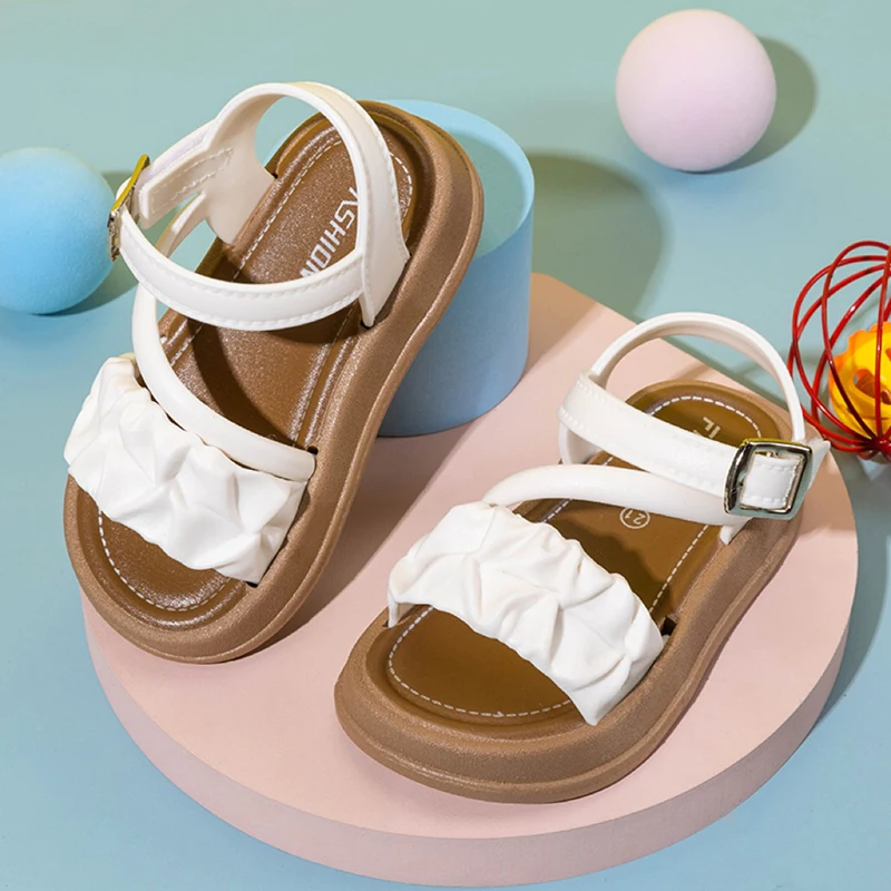 Girls Cute Ruched Pleated Sandals, Comfortable Non-Slip Thick Sole, Breathable Summer Kids Shoes for Daily Wear - 2