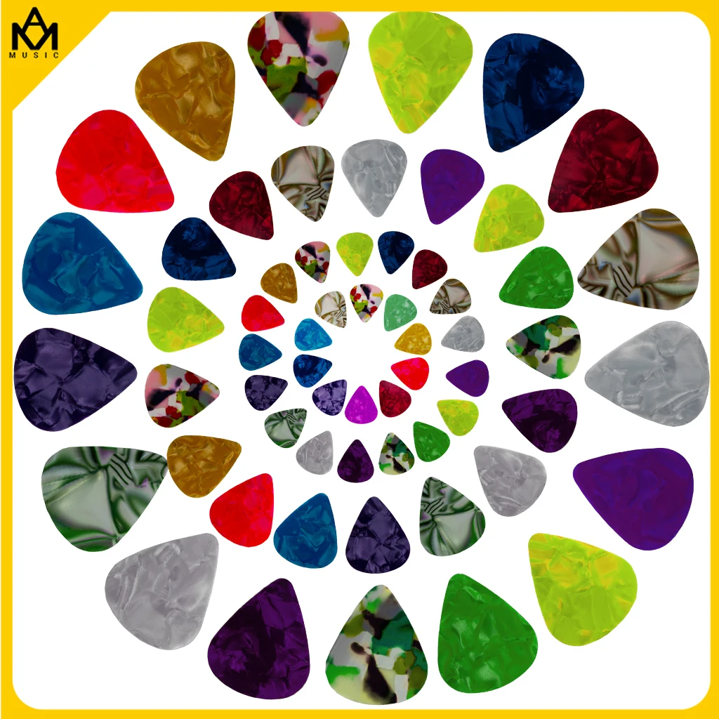 Guitar Picks 0.46/0.71/0.96mm Random Colorful Thickness Celluloid Mediators Bass Guitar Ukulele Holder Accessories 20/50/100PCS