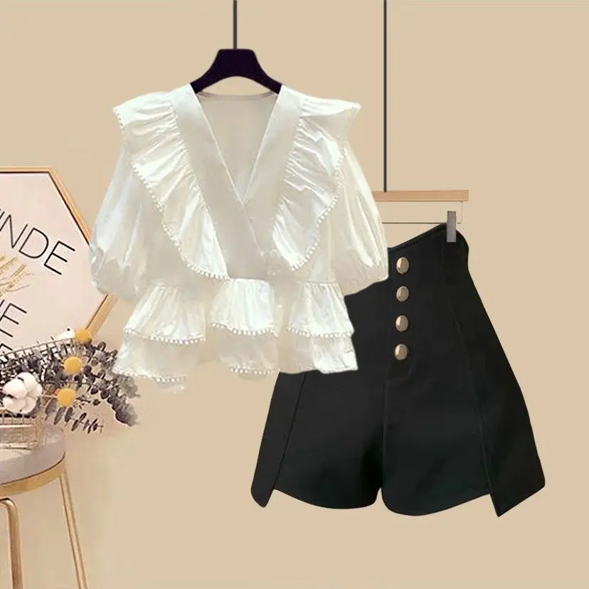 Spring/Summer Women's Set 2024 New Spicy Girl Fashion Top+Shorts Large Size Slimming Two Piece Set Trendy
