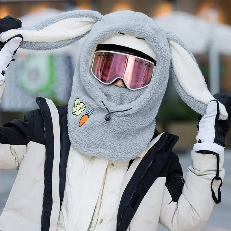 Cartoon Cute Rabbit Ear Winter Warm Ski Helmet Cover Comfortable Soft Fleece Skiing Cap Scarf Warmer Decorative Helmet Cover Hat
