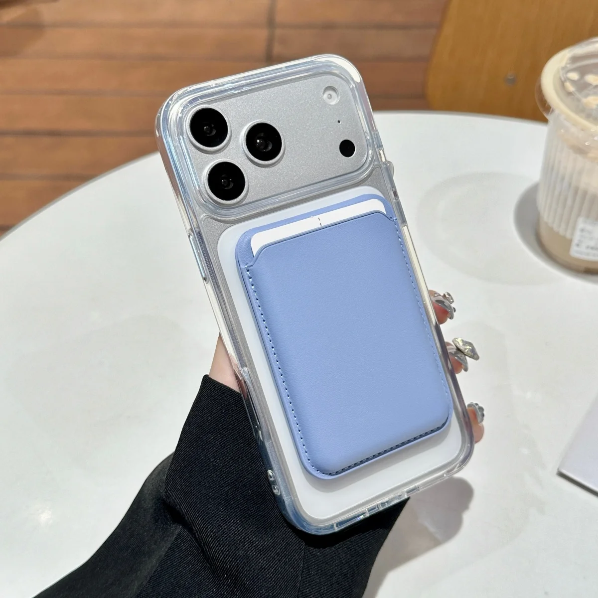 Magnetic Leather Card Holder with Stand and Photo Pocket