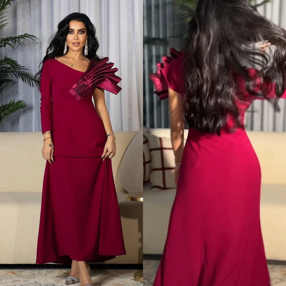 

Prom Dress Evening Saudi Arabia Jersey Pleat Beach A-line One-shoulder Bespoke Occasion Gown Midi es