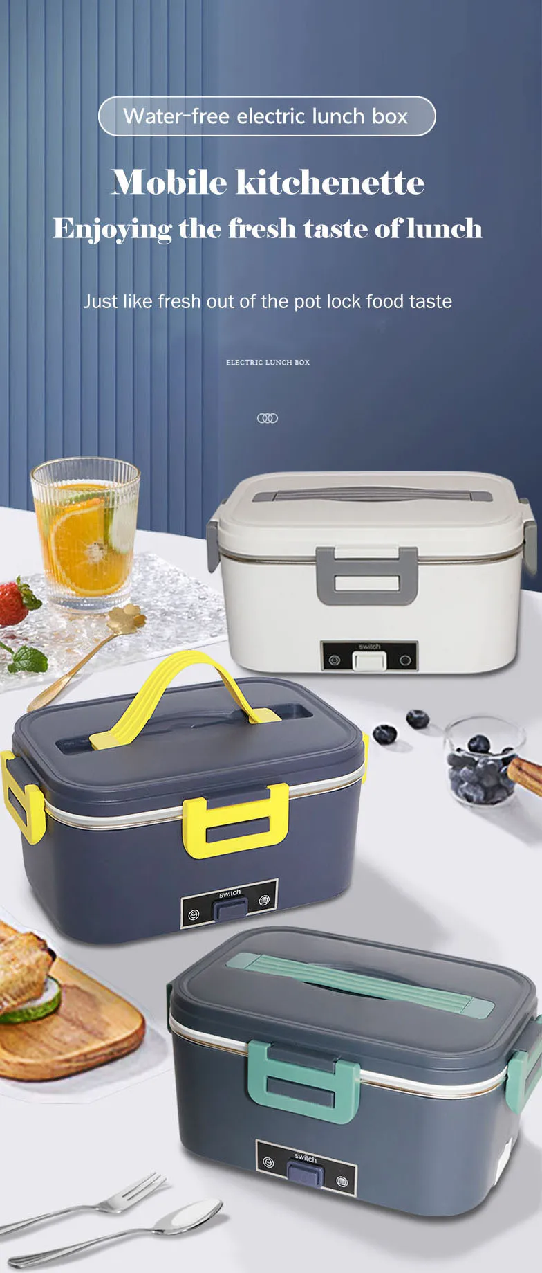 Description Picture 2 of itemNew 80W Car Electric Lunch Box Portable Heating Water Free Heating Insulated Lunch Box Household Car Electric Lunch Box.