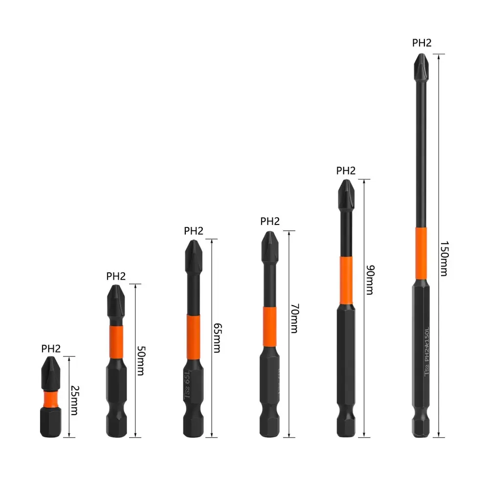 마그네틱 PH2 크로스 스크루 드라이버 세트, 케이스 배치 헤드 임팩트 드릴 비트, 합금강 크로스 스크루 드라이버, 25mm, 50mm, 65mm, 70mm, 90mm