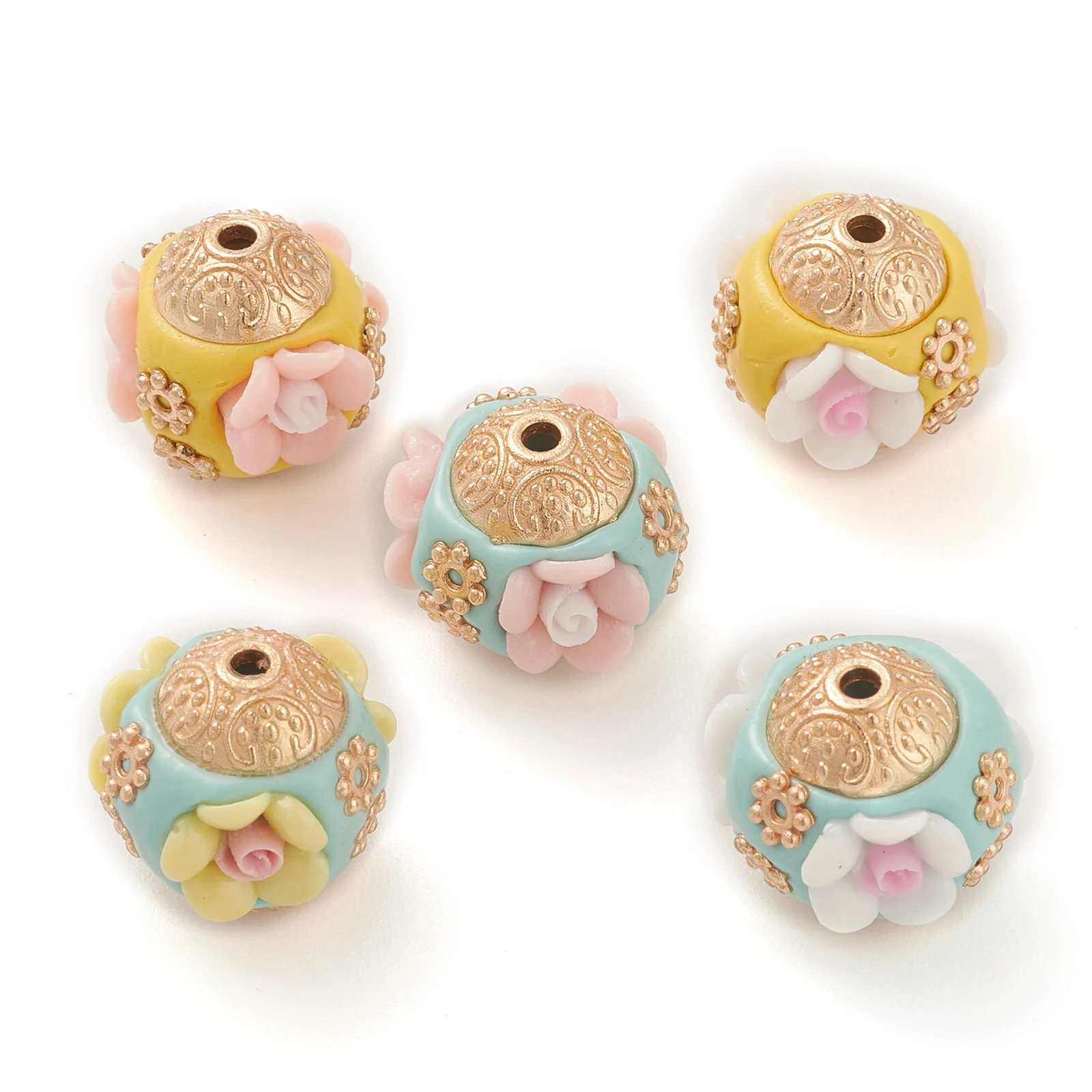 

5pcs Handmade Indonesia Beads Resin Rondelle with Flower Loose Spacer Charm Beads DIY Jewelry Making Necklace Bracelets Supplies