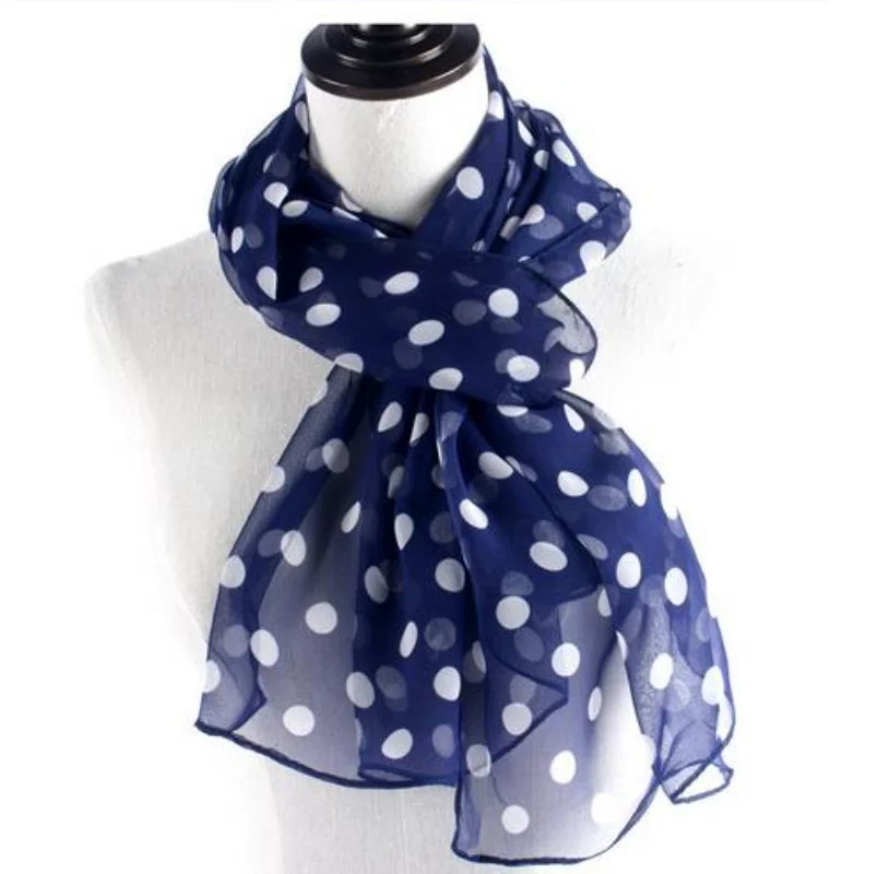 Spring and Autumn Georgette Polka Dot Scarves Bright Red Scarves Dot Scarves Women's Thin Chiffon Long Scarves Sunscreen Shawls 2