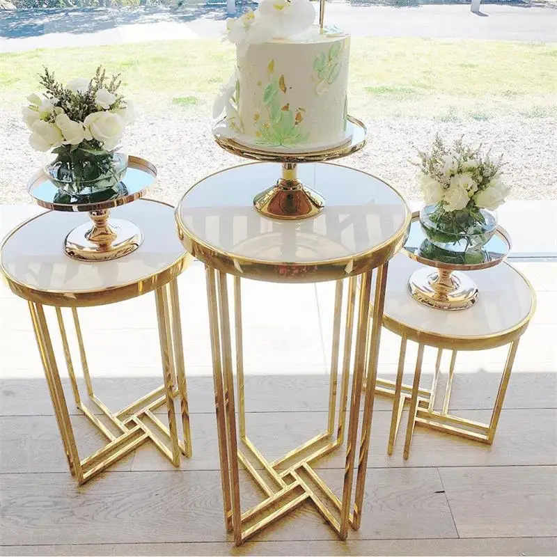 Factory wedding decoration booth iron electroplating gold cake table side table wedding supplies