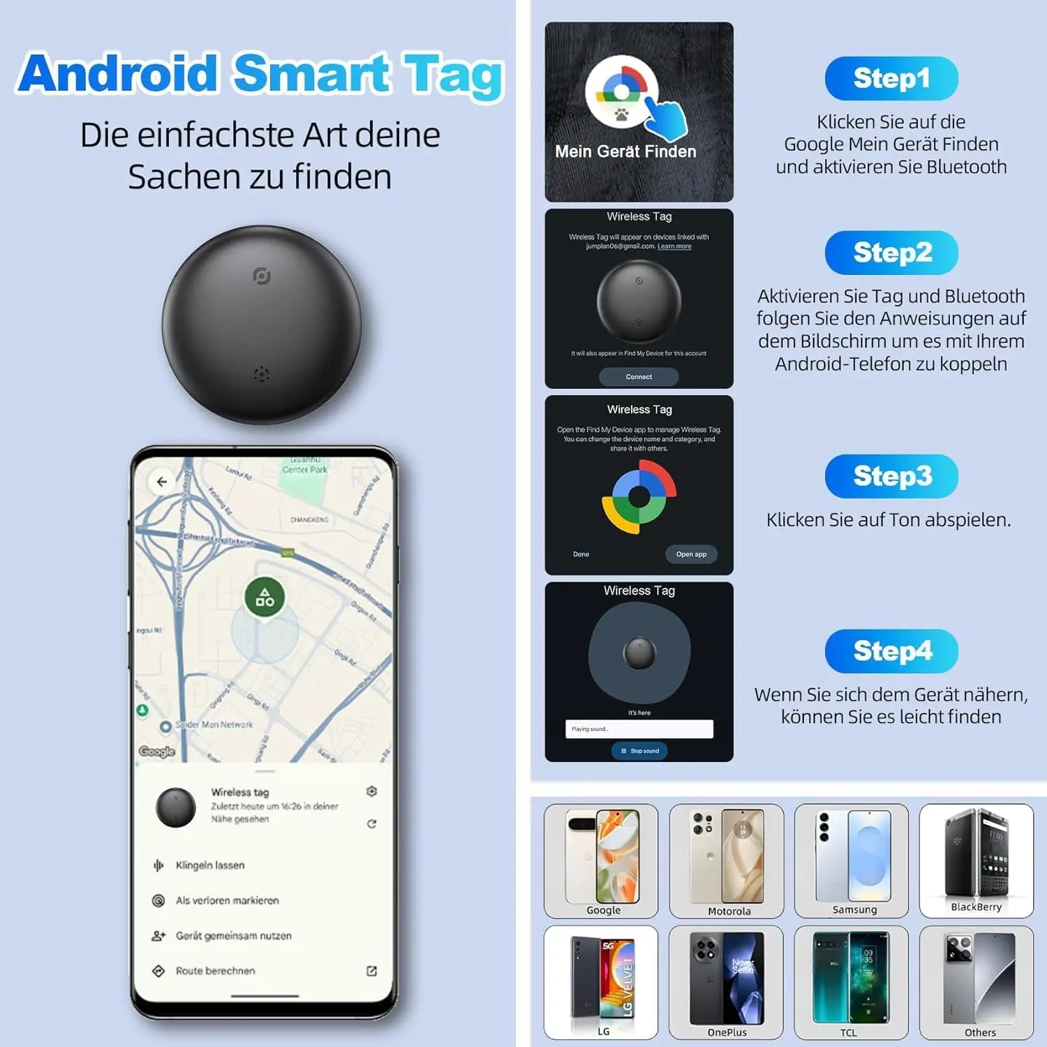 Smart Tracker for Keys, Luggage, Wallets - Android Compatible, IP66 Waterproof