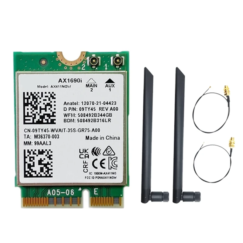 

AX1690I Wifi Card+2X8DB Antenna AX411 Wi-Fi 6E Speed 2.4 Gbps 802.11Ax 2.4/5/6Ghz Bluetooth 5.3 Wireless Module