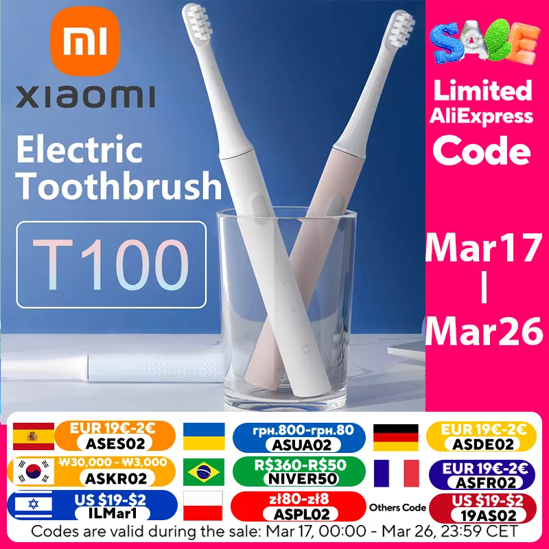 XIAOMI Mijia T100 Sonic Electric Toothbrush Mi Smart Waterproof Tooth Head Brush IPX7 Rechargeable USB Teeth Brush Whitening