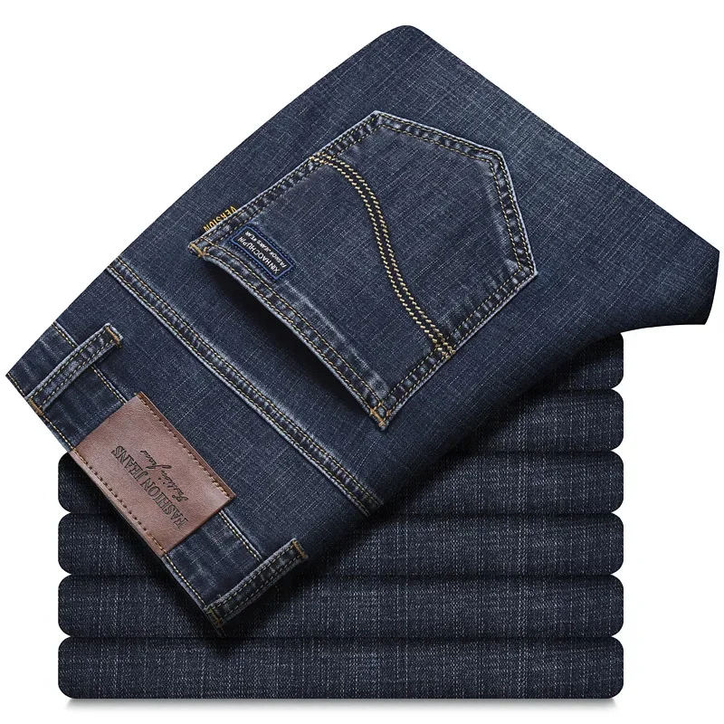 Classic Style Summer Men's Thin Blue Grey Jeans Business Fashion High Quality Stretch Denim Straight Pants Male Brand Trousers