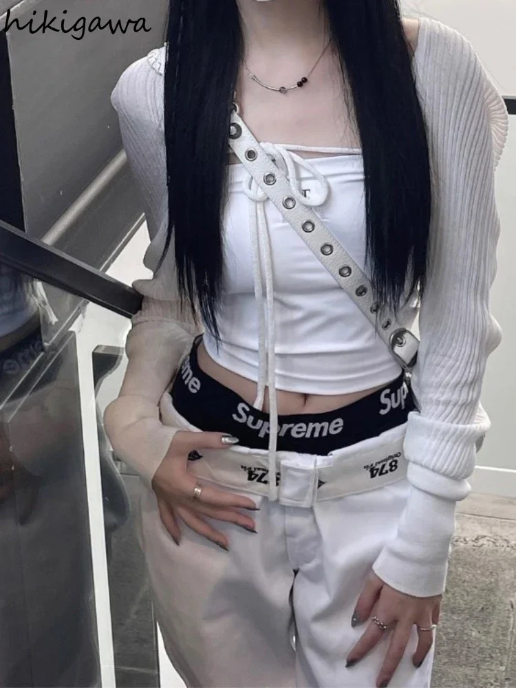 Sweet Cropped Cardigan 긴 소매 붕대 Drawstring Pull Femme 패션 캐주얼 니트 스웨터 Y2k 코트 2025 Ropa Mujer 27r527
