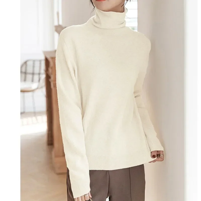 

Casual Loose Soft Pullover Bottoming Tops Winter Solid Female Clothes Fashion Thicken Turtleneck Wool Sweater Pull Jumpers 29134