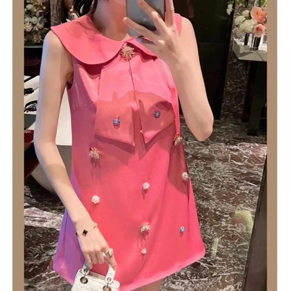 

Женское облегающее мини-платье без рукавов, элегантное розовое платье на день рождения с цветочным принтом, украшенное бусинами и бриллиантами, лето 2024