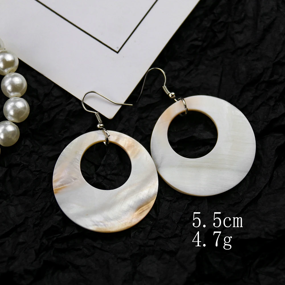 Design Natural Abalone Sea Shell Hollow Round Flower Earrings