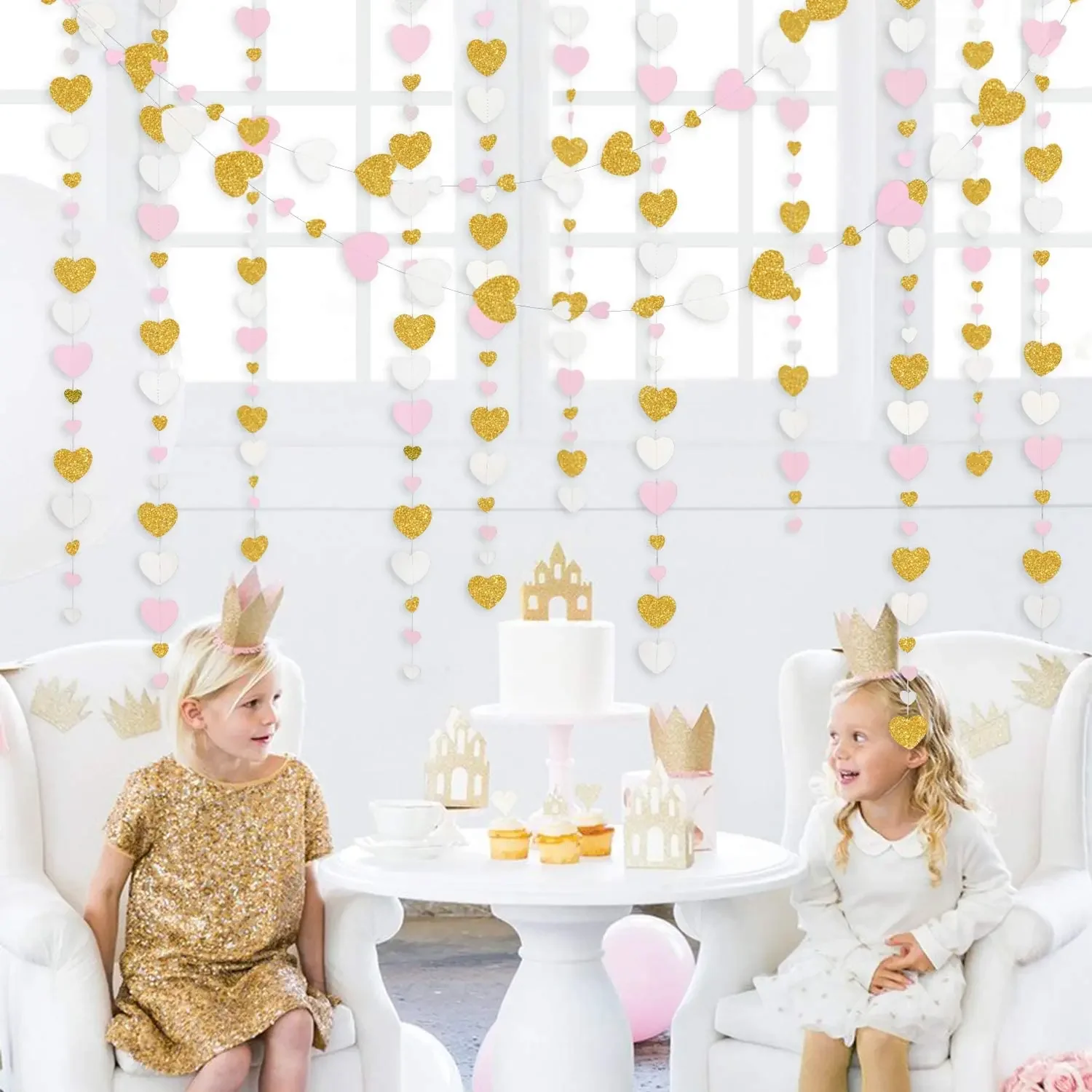 10 Fuß rosa Weißgold Papier Dreieck Girlande Flagge Wimpel Banner für Hochzeit Braut Dusche Geburtstag Party Home Dekoration – Detail 12