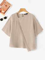 ZANZEA Women Oversize Bluse Summer Chic Irregular Short Sleeve Shirts Korean Fashion Round Neck Harajuku Tops Casual Loose Tunic - Image 4