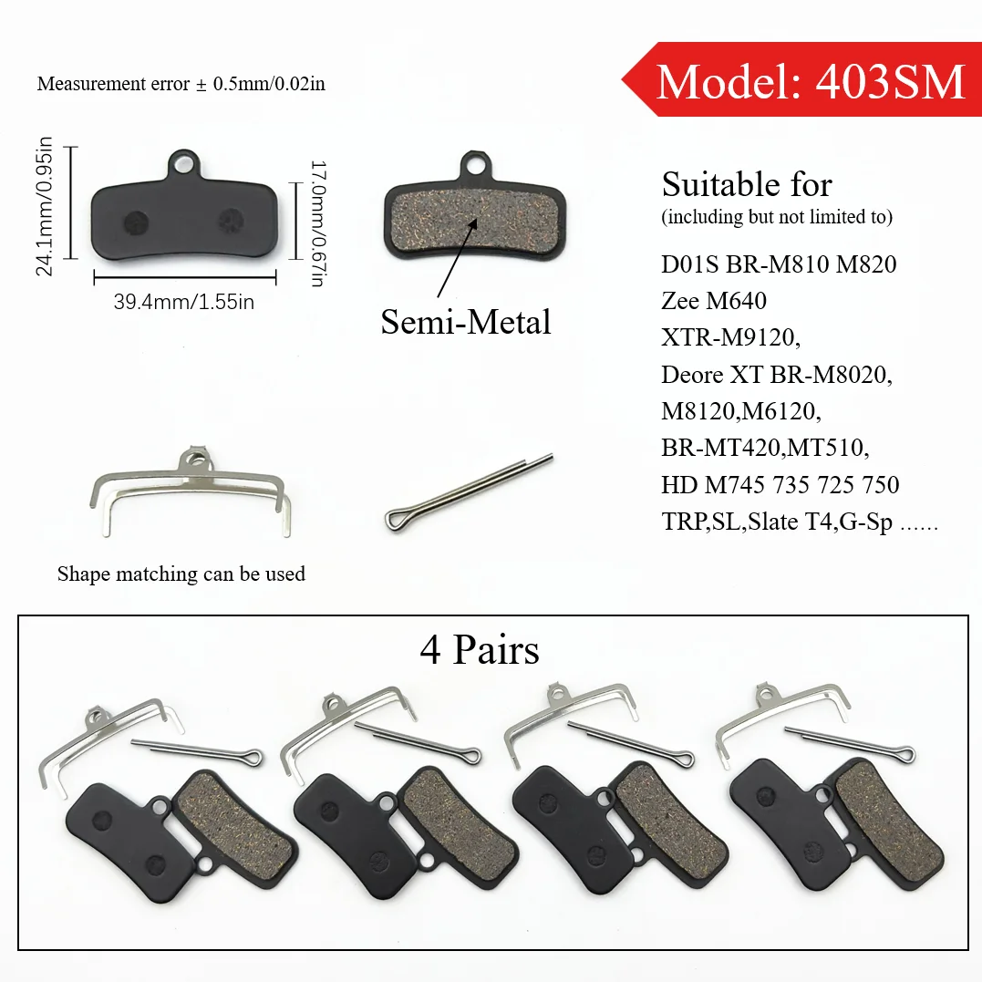 4 Paar Halbmetall-Scheibenbremsbeläge für E-Scooter, Mountainbike und Rennrad für Shimano B01S Deore Sram Level Code Guide Magura Xiaomi – Detail 7